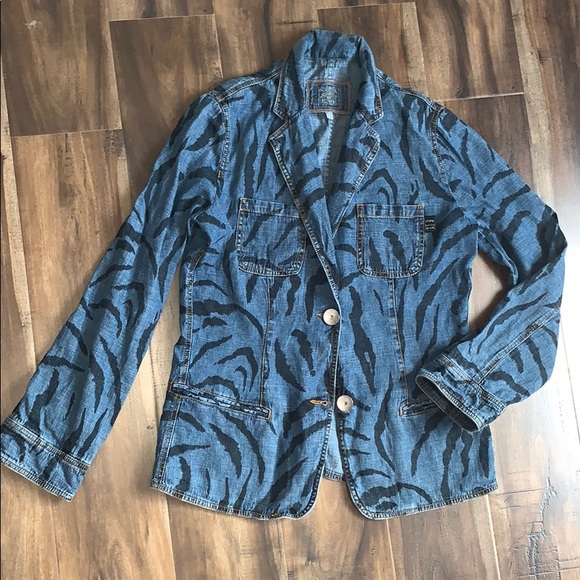 😍KRIZIA Oversized Linen Animal Print Denim Jacket - Picture 4 of 8